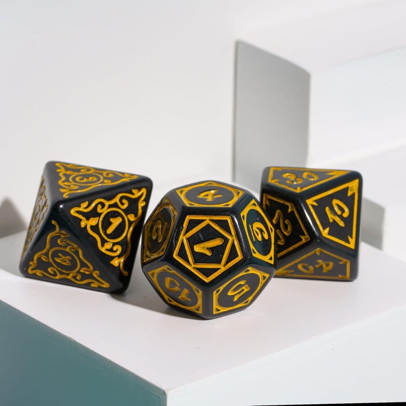 Poludie DND Dice Set -D&D Polyhedral Dice (7 Pcs) Druid Dice with Leather Dice Bag for Role Playing Dice Games RPGs(Druid - Black Yellow) - Image 4